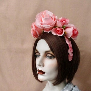 Pink Roses Headband Headpiece Flower Headband Photo Shoot Romantic Bride Headband Pink Rose Petals Morticia Snow Adult Headband: Coquette image 2