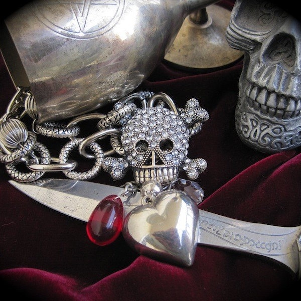 Blood and Tears-Sparkling Skull and Heart Necklace