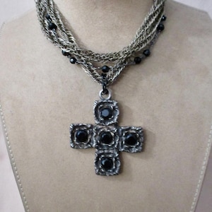 KING&#39;S CROSS: Huge Cross Choker Queen Royalty Goth Necklace Vintage Assemblage Multi Chain Madonna Gothic Statement Men or Women