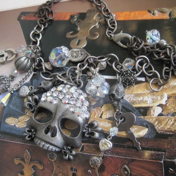 The Pirate Queen's Booty-Sparkling Skull Charm Necklace