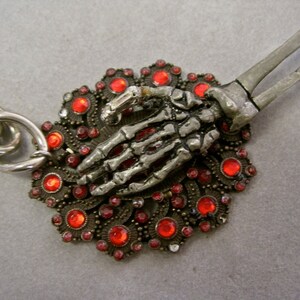 Clutch My Throat: Gothic Necklace Spooky Skeleton Hand Statement Goth Red Jewels Silver Heavy Chain Edgy Anti Valentine's Day image 5
