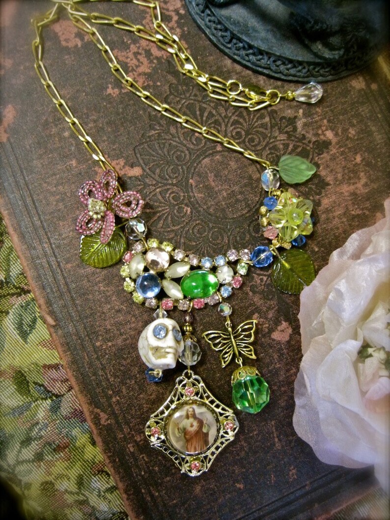 SALE Heaven's Garden Day of the Dead Necklace Skull Etsy