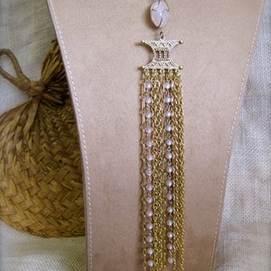 SALE Gatsby Necklace TASSEL Necklace Art Deco Long 20s Flapper Shimmy Fringe Gold Pale Pink Vintage Assemblage One of a Kind