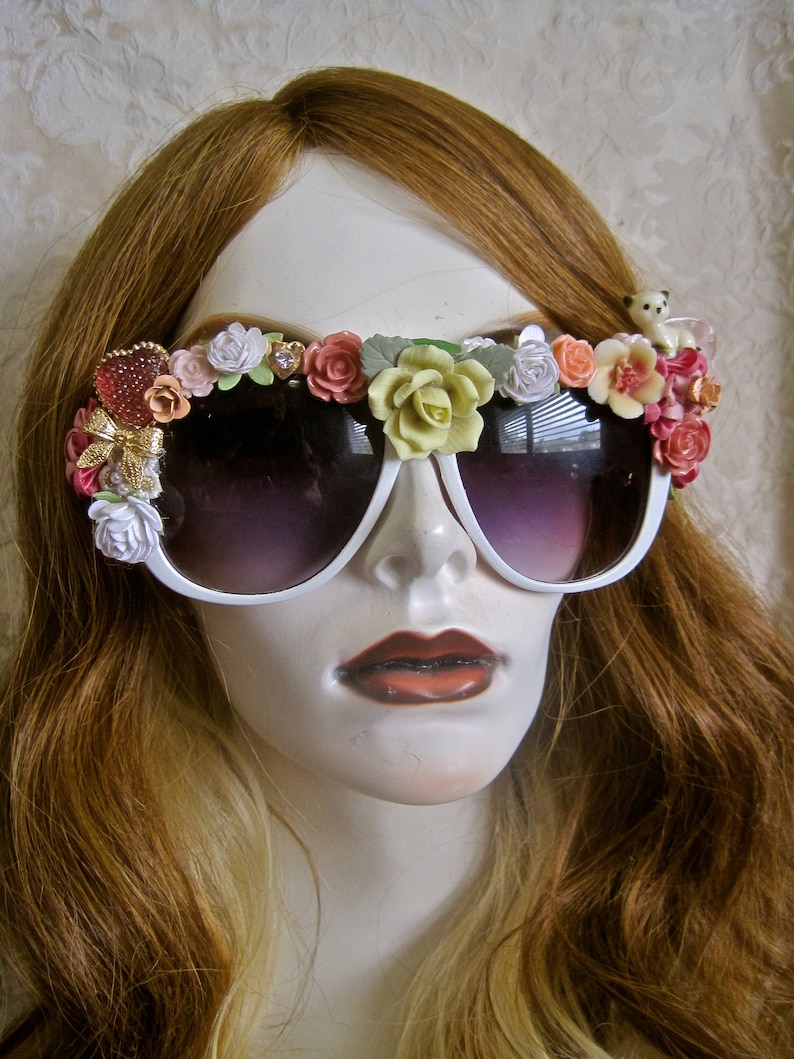 CUSTOM ORDER Decorated Sunglasses Flowers Assemblage Hearts Etsy