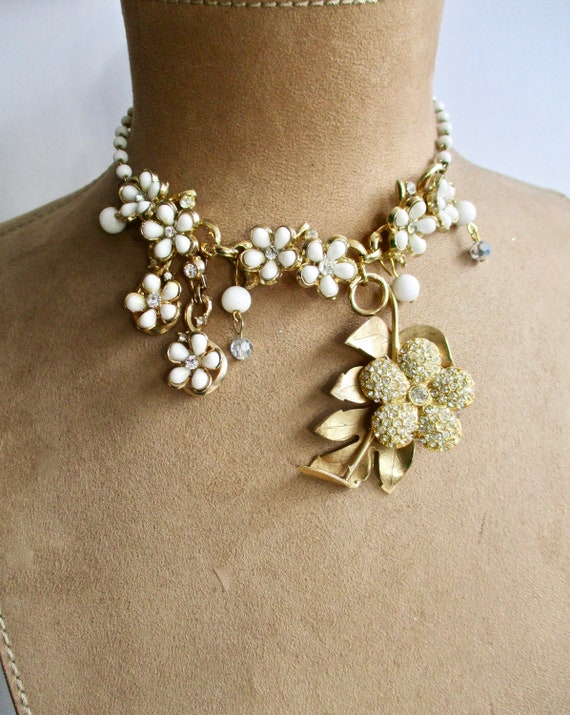 Full Bloom: Flower Choker Vintage Assemblage Necklace White | Etsy