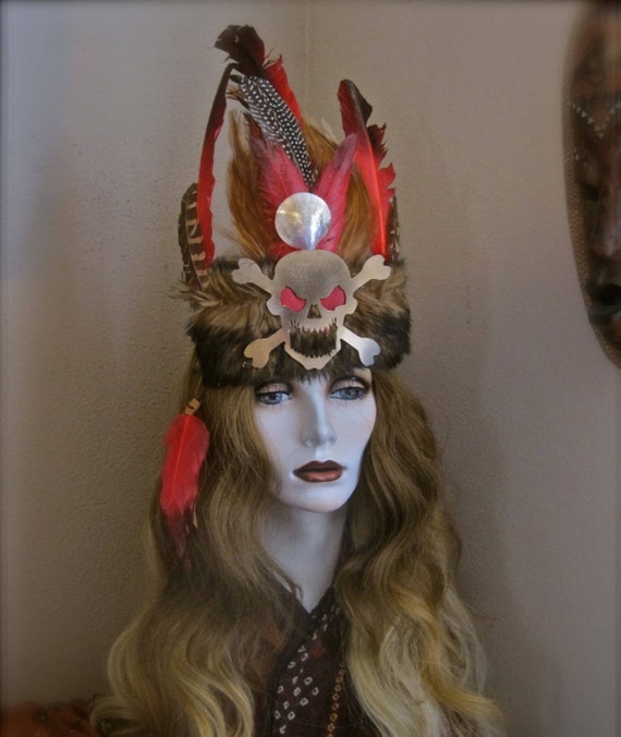 Voodoo Priest Skull Headband Burning Man Witch Doctor Voodoo Priest Skull Headband Burning