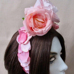 Diadema de rosas rosas Tocado Flor Diadema Sesión de fotos Novia romántica Diadema Pétalos de rosa rosa Morticia Nieve Diadema para adultos: Coqueta imagen 6