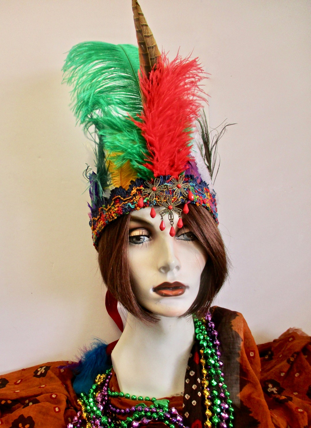 cnhairaccessories Mardi Gras Feather Headbands Feather with Letters