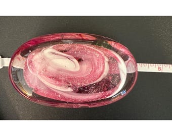 Glass Pink and White Swirling Paperweight With Sparkles 4" x 2.5"