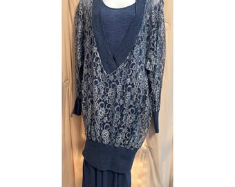 Vintage 1970's Vicky Vaughn 2 Pc Dress, Overlay Lace Top Size 9