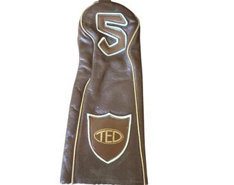 Vintage Leather Golf Club Headcover "Ted" "5" Fairway Woods by Browning