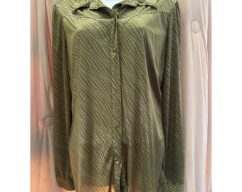 Vintage Roper Green Snap Up Ladies Shirt Silver Print Size L