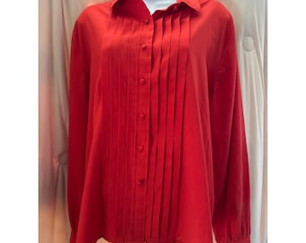 Vintage Josephine Size 18 Red Blouse Sri Lanka Pleated Front