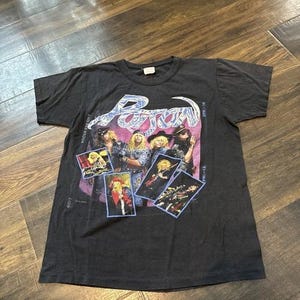 Vintage 80s Poison Open Up And Say AHHHH Band Photos Album Rock t-shirt Large L