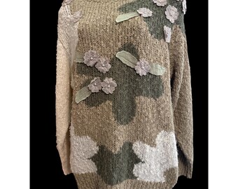 Vintage Lerner Woman Grannycore Sweater 3D Flowers Beads Small 8/10