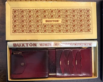 Vintage Buxton Top Grain Cowhide Ox Blood Leather Wallet NEW in box NOS