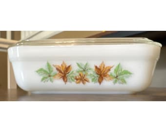 Vintage Fire King Loaf Dish With Lid Maple Leaf