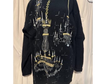 Vintage Cedars Beaded Embellished Chandelier Sweater Medium