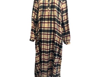 Vintage 90s L.L. Bean Women's Small Plaid Flannel Nightgown Cottagecore