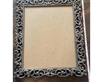 Vintage Pewter Ornate Frame Holds 8x10 Photo Hangs or Stands
