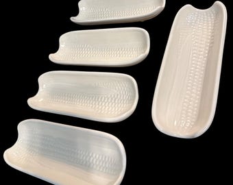 Set of 5 Vintage Pfaltzgraff Heritage White Ceramic corn-on-the-cob Dishes