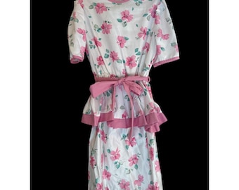 Cuddle Teen Vintage Dress Girls Size 12 Pink Floral on White