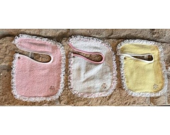 Set Of 3 NEW Dee Givens Baby Bibs White Pink Yellow