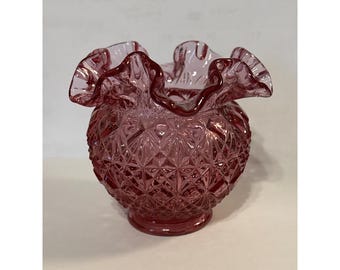 Fenton Dusty Rose Cut And Block Bowl Crimped Ruffled Rim