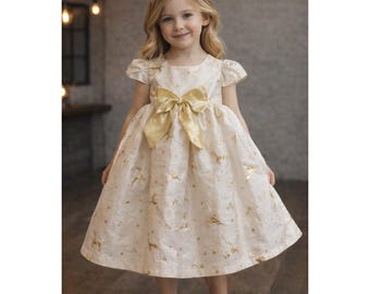 Vintage Bonnie Jean Baby Jaquard Dress Reindeer Gold Bow 4T