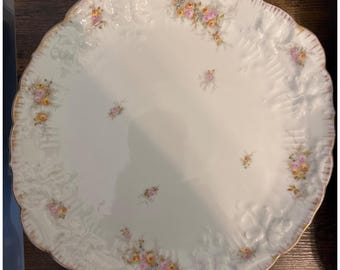 Vintage Platter Austria Gold Scalloped Edges Tiny Hand-Painted Roses LS&S Carlsbad