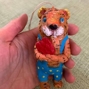 Unique Papier-mâché sculpture &quot;Little Tige&quot;,  Christmas tree ornament ,, Papier Mache, Handmade Sculpture, Paper Mache Art, Unique Gift
