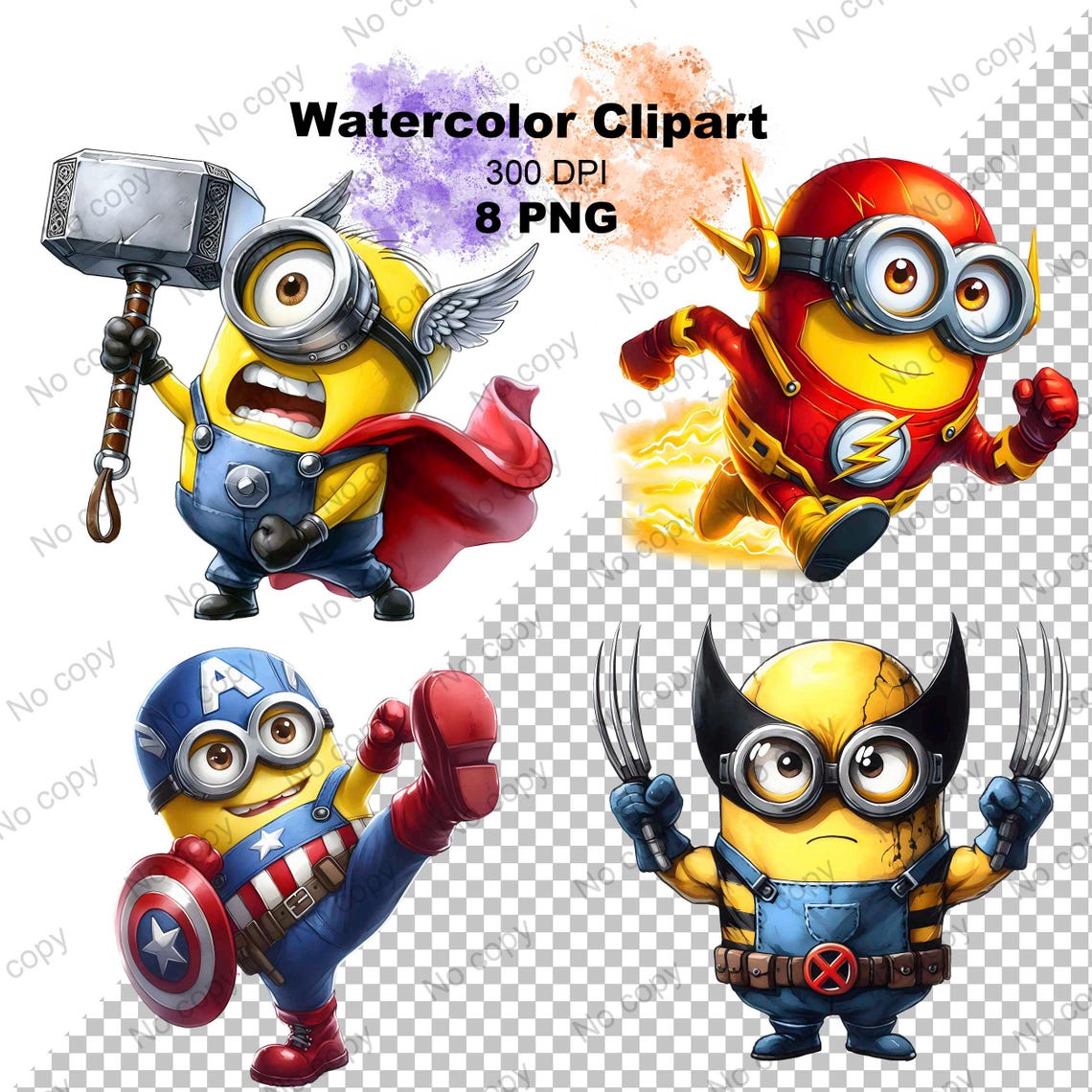 Superhero Minions Clipart, Minions Clipart Bundle, Superhero PNG ...