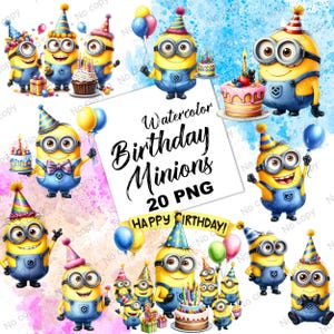 Archivo de paquete de Minions para cumpleaños, clipart divertido de Minions para cumpleaños, clipart de dibujos animados de cumpleaños, clipart de sublimación de cumpleaños