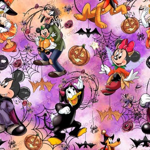 Halloween Friends Seamless Pattern, Magic Kingdom Halloween Seamless, Spooky Mickey Digital Paper, Halloween Digital Paper