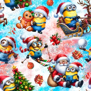 Xmas Minions Seamless Pattern, Minions Christmas Seamless Paper, Cartoon Digital Paper, Minions Seamless Pattern, Movie Seamless Pattern,