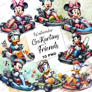 Magic Kingdom Freunde Gokart Clipart, Süße Maus Clipart, Aquarell Mickey Clipart, Mickey Sublimationsdatei