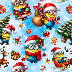 Minions Weihnachten nahtlose Papier, Weihnachten Minions nahtlose Muster, Cartoon digitales Papier, Minions nahtlose Muster, Film nahtlose Muster,