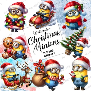 Christmas Minions Watercolor Clipart, Minions Clipart Bundle, Christmas PNG, Minions Sublimaiton Files, Minions PNG Files