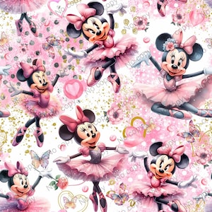 Ballerina Minnie Seamless Mönster, Magic Kingdom Digitalt Papper (Digital Nedladdning)