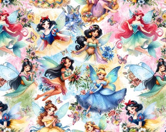 Patrón sin costuras de princesa hada, envoltorio para vaso de princesa (descarga digital)