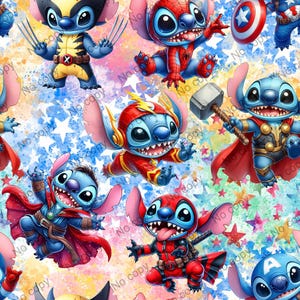 Stitch Supereroi Seamless Pattern, Stitch Seamless Pattern. Carta digitale Supereroi, Carino Stitch Tumbler Wrap, File di sublimazione