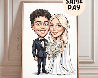 Custom Wedding Caricature from Photo, Bride and Groom Portrait Illustration, Personalized Couple Drawing