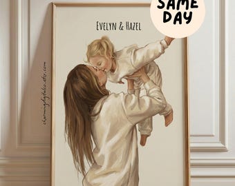 Custom Mother's Day Portrait from Photo, Personalized Motherhood Illustration, Digital Oil Painting