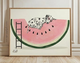 Personalized Dog Portrait, Custom Pet Illustration on Watermelon