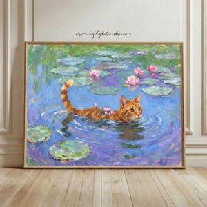 Retrato de gato personalizado, ilustración de mascota al estilo de Claude Monet