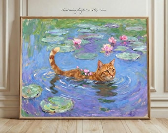 Custom Cat Portrait, Claude Monet Style Pet Illustration