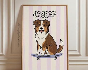 Custom Dog Portrait on Skateboard, Personalized Skater Dog Digital Print