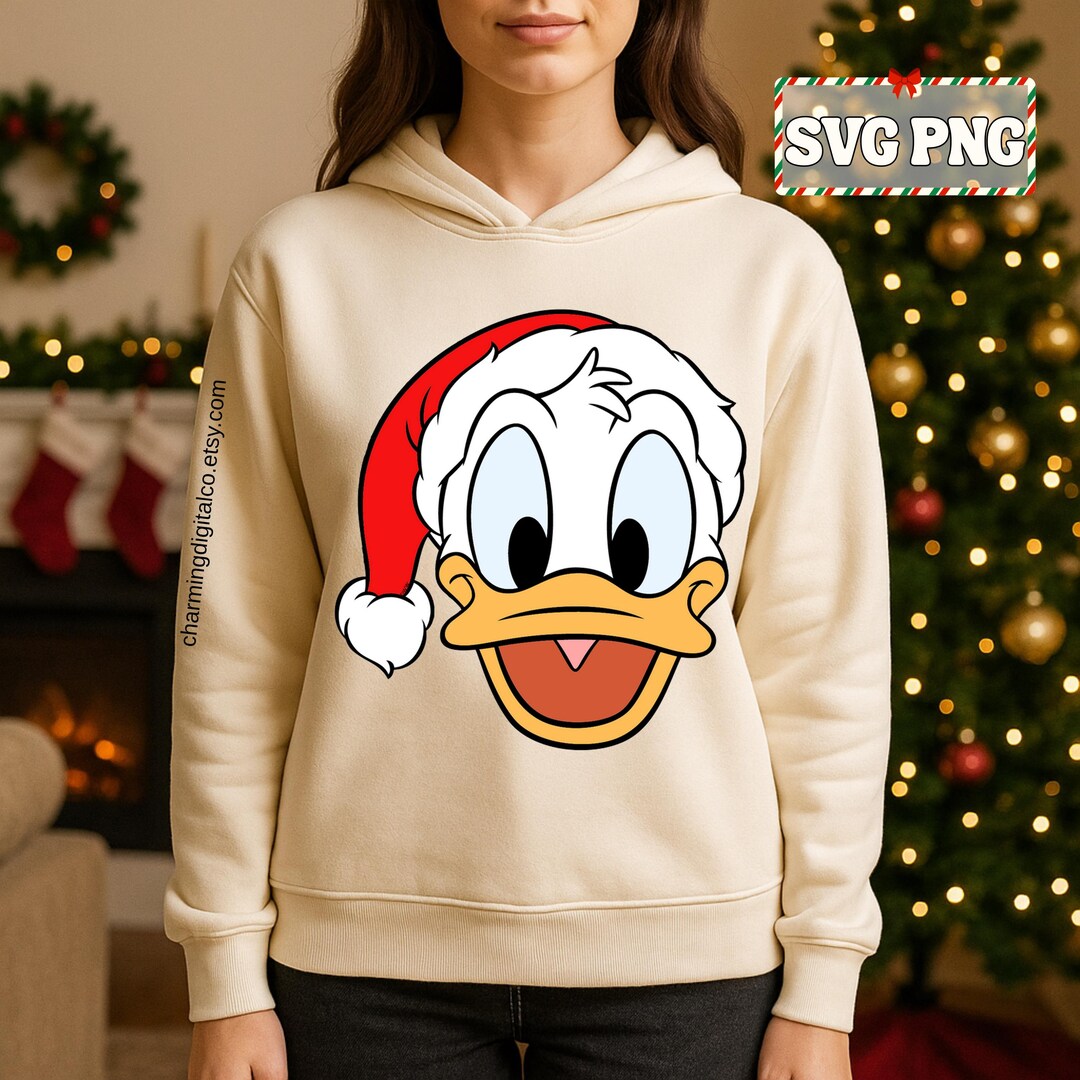 Donald Duck With Santa Hat SVG & PNG, Disney Christmas Cut File for ...