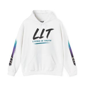 LIT Living in Truth Hoodie | Logo met penseelstreekcirkel, mouwafbeeldingen