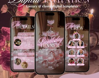 Digital birthday dinner invitation,animated invitation, birthday dinner, birthday party,digital birthday party invite,editable template,pink
